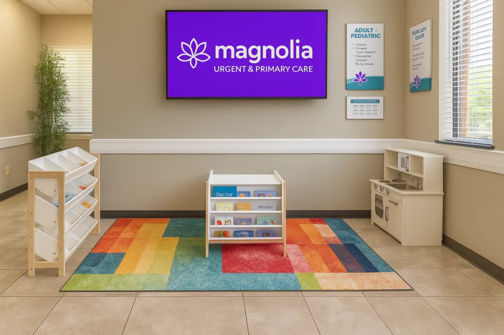 Pediatric urgent care waiting area in Ocala FL – Magnolia Primary & Urgent Care with kid-friendly play space and family seating