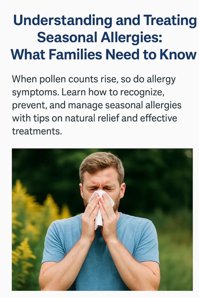 Common seasonal allergy symptoms including sneezing, itchy eyes, congestion, and sinus pressure